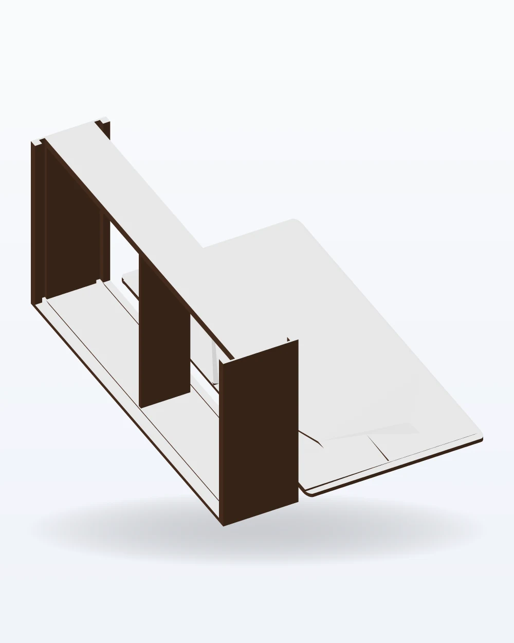 Ilustración del modelo 3D de tablero y caja de ajedrez, con los colores de la impresión
