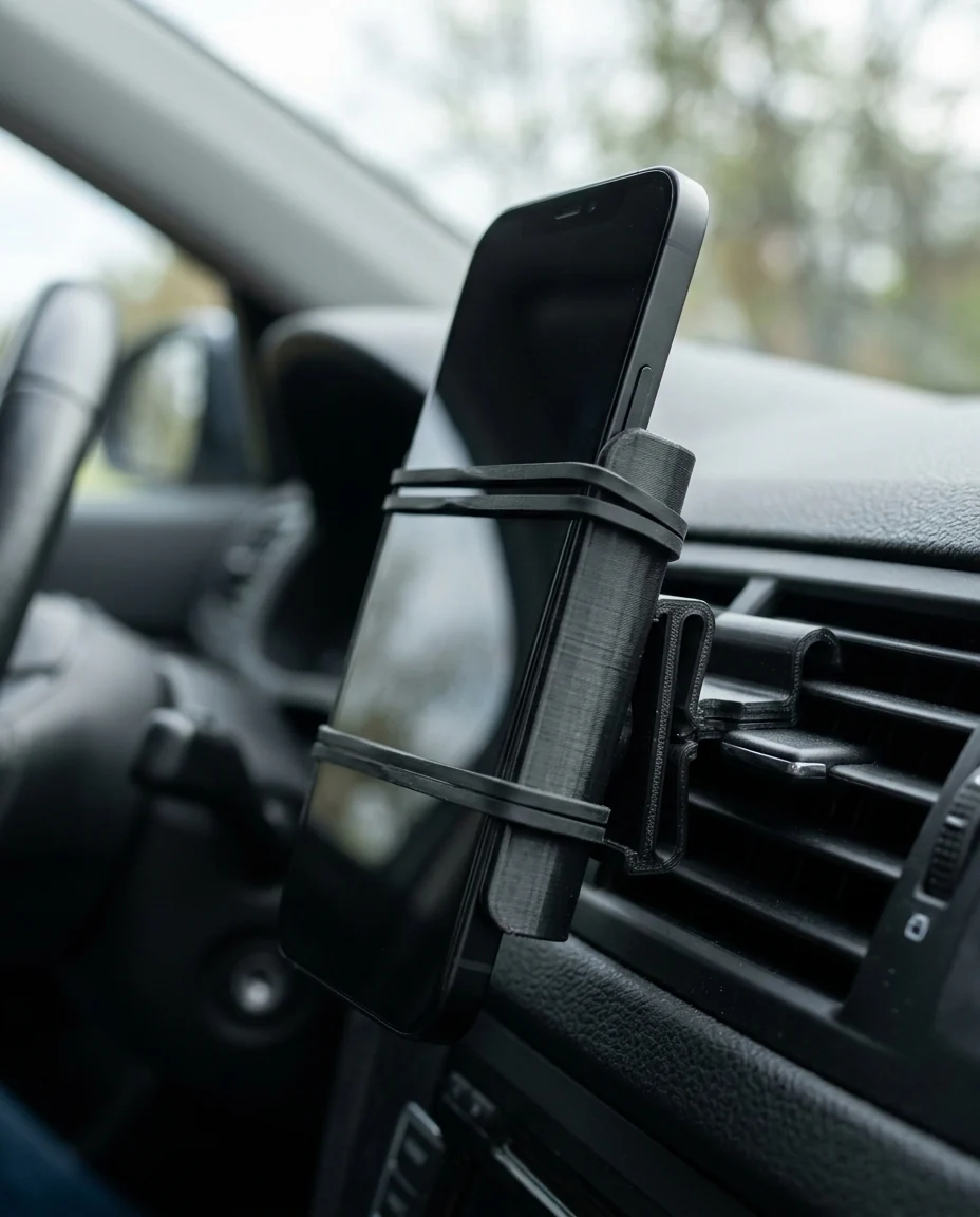 Soporte de celular para la rejilla de ventilación: accesorio para auto impreso en 3D en PLA (imagen ilustrativa)