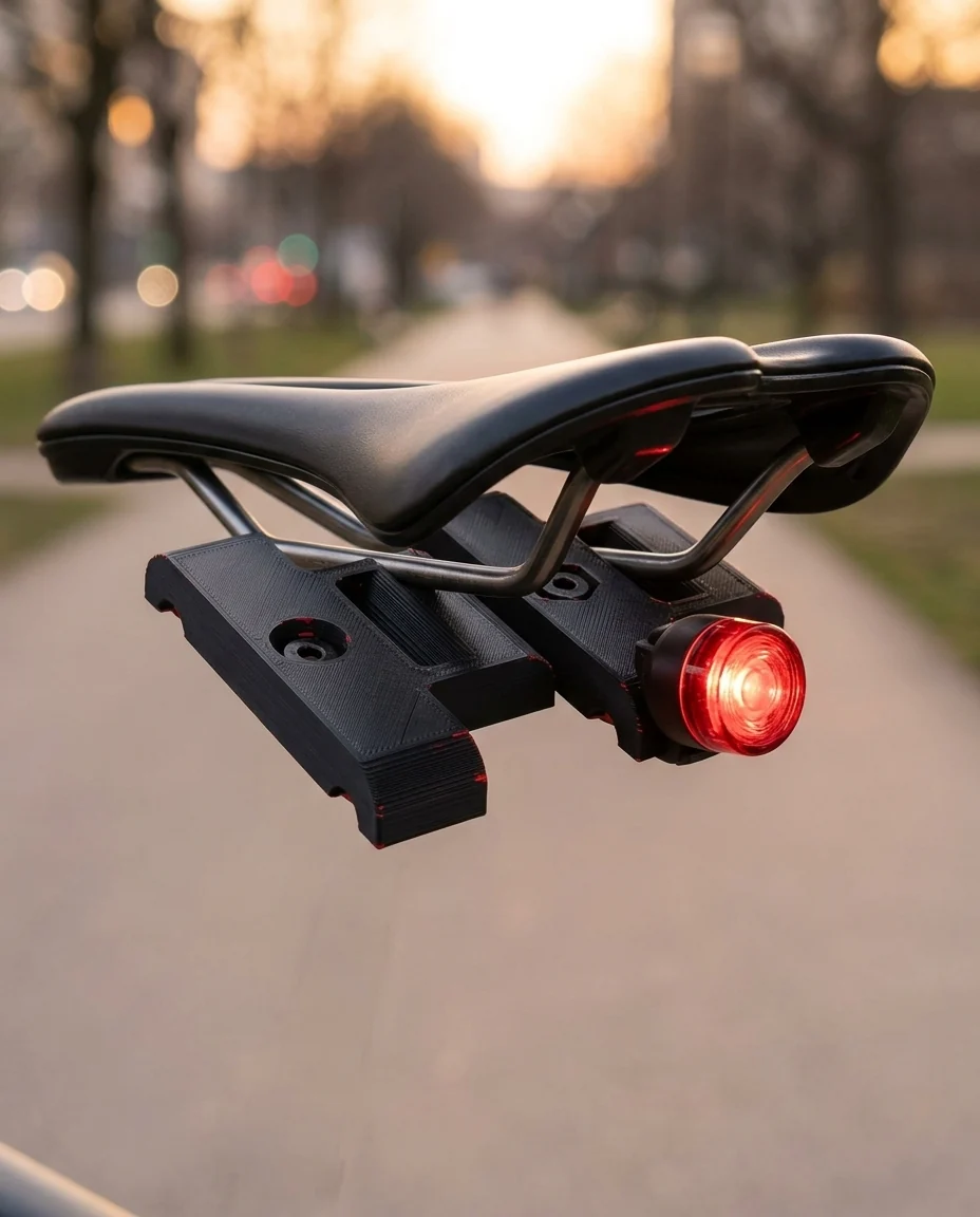Accesorio para bicicleta impreso en 3D en multicolor (negro y rojo): soporte de luz trasera bajo el asiento (imagen ilustrativa)