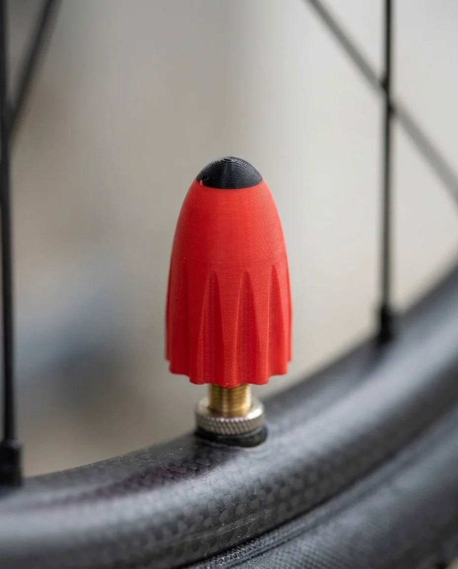 Accesorio para bicicleta impreso en 3D en multicolor (rojo y negro): tapa de válvula presta (imagen ilustrativa)