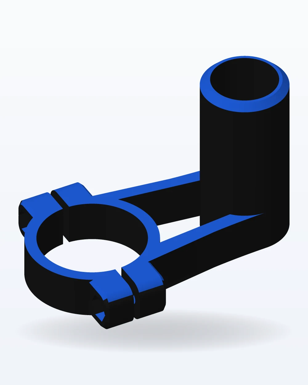 Ilustración del modelo 3D de soporte de luz o ciclocomputadora para manubrio, con los colores de la impresión