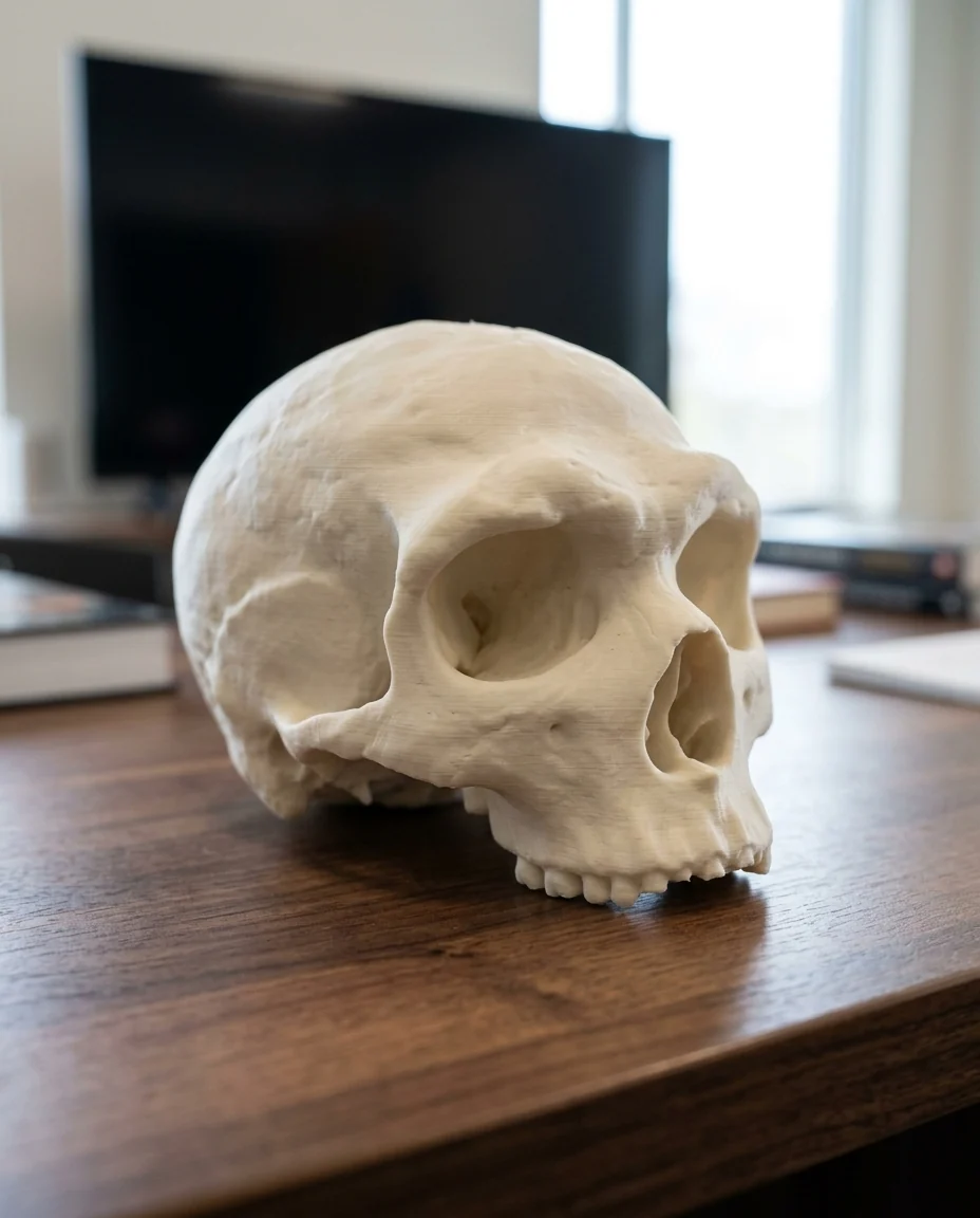 Cráneo de homínido impreso en 3D en PLA color piedra: cráneo de Homo neanderthalensis (La Ferrassie 1) (imagen ilustrativa)