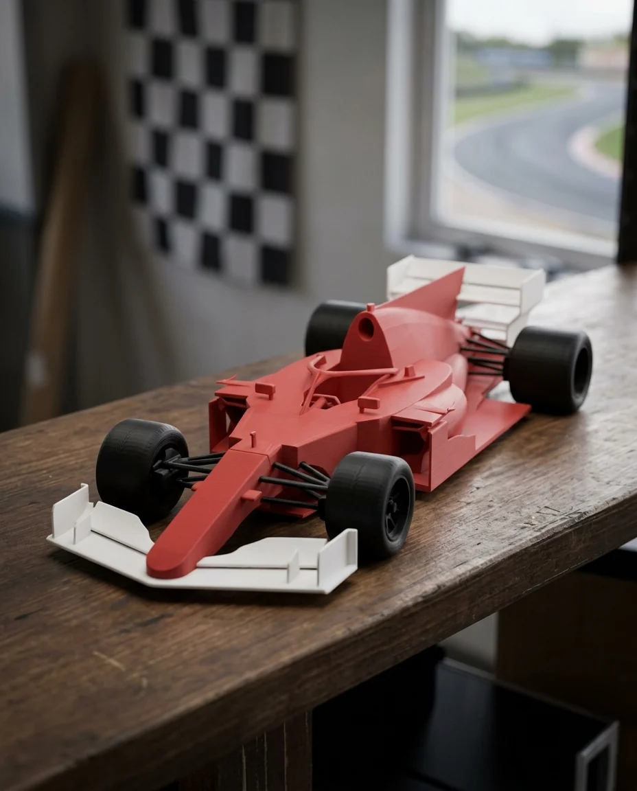 Monoplaza de carreras impreso en 3D en multicolor (rojo y negro): monoplaza de carreras detallado (imagen ilustrativa)