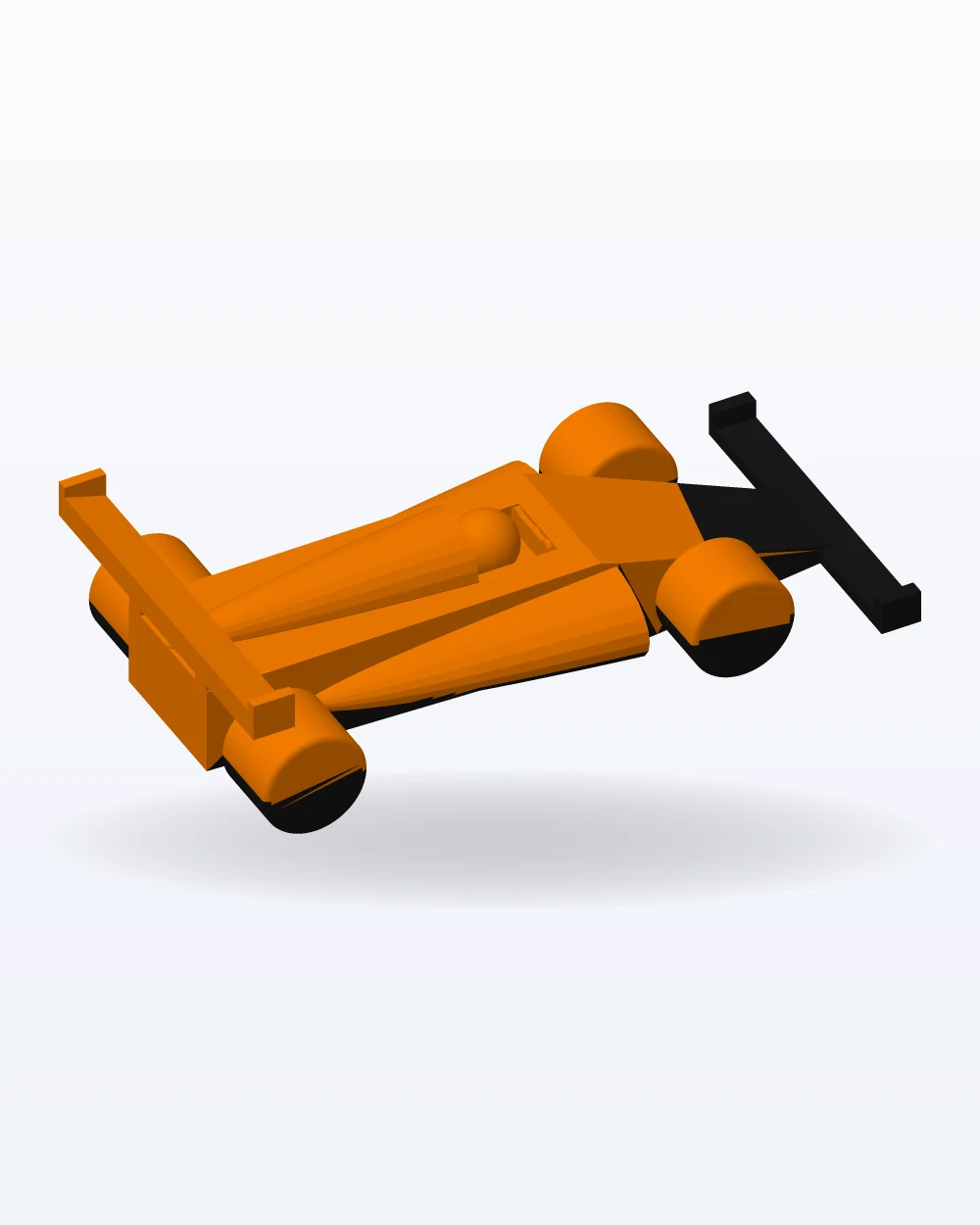 Ilustración del modelo 3D de monoplaza clásico con ruedas que giran, con los colores de la impresión