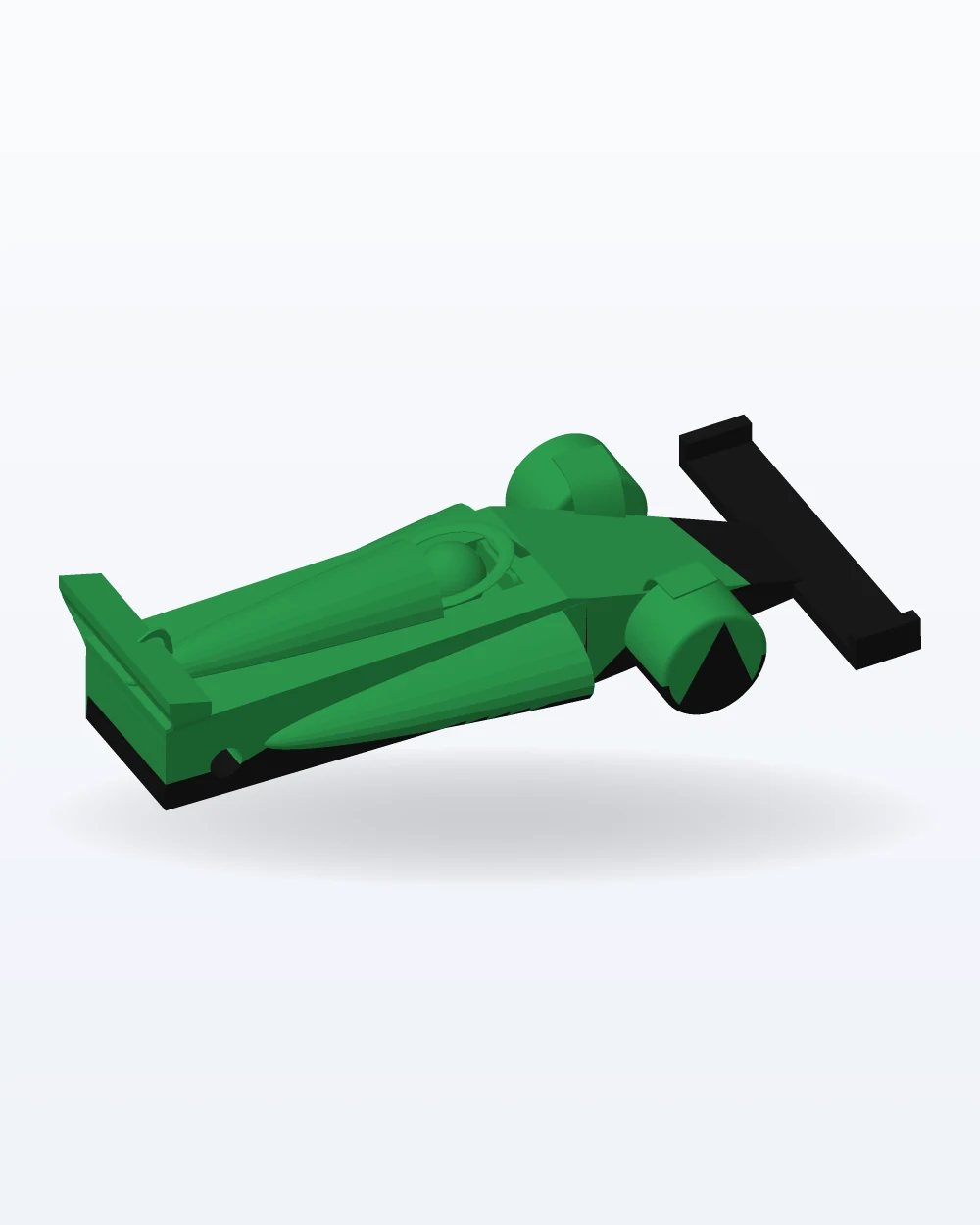 Ilustración del modelo 3D de monoplaza moderno con ruedas que giran, con los colores de la impresión