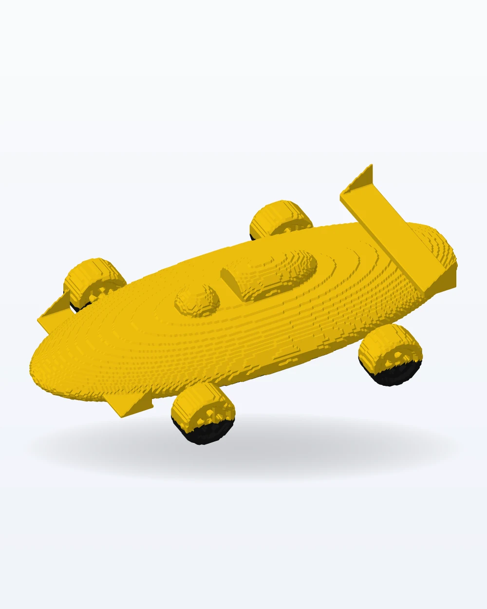 Ilustración del modelo 3D de monoplaza de carreras estilo caricatura, con los colores de la impresión