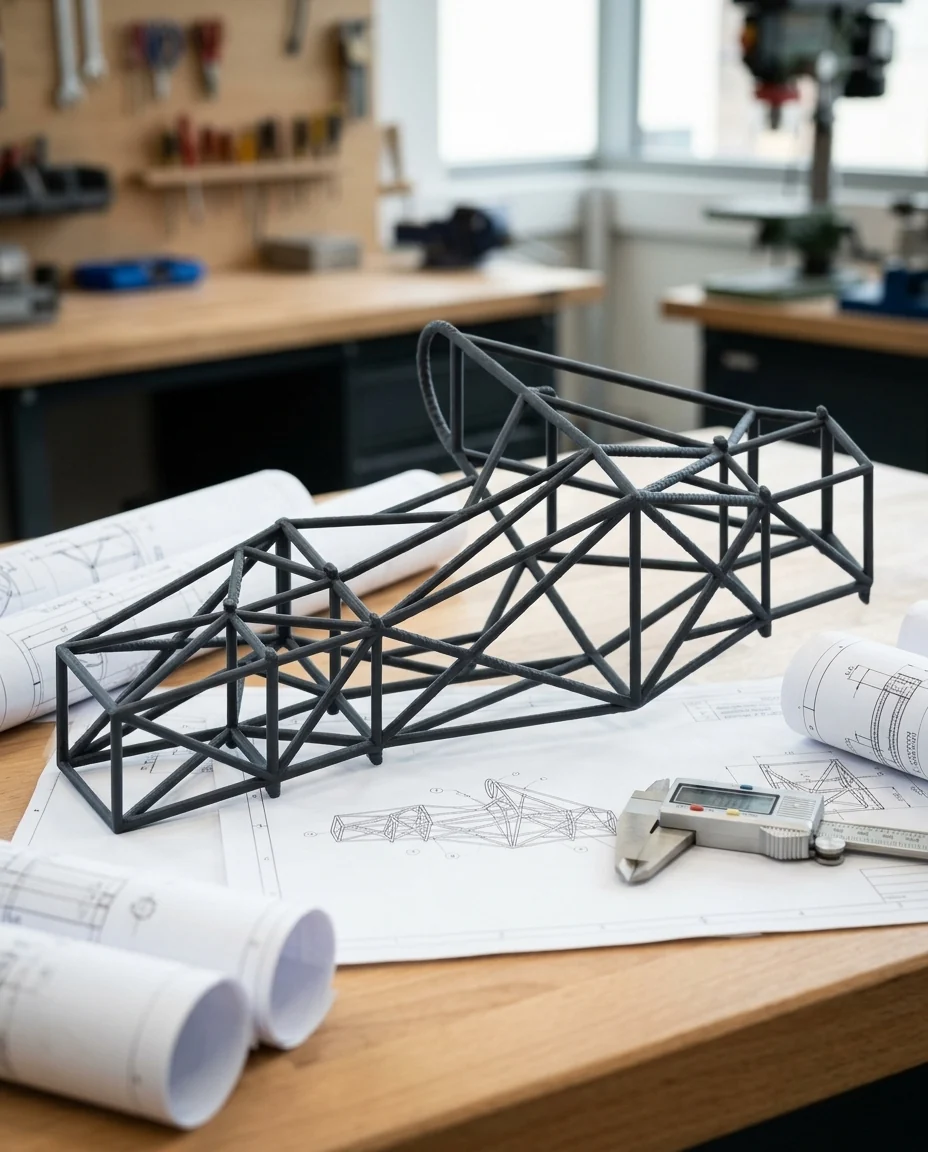 Monoplaza de carreras impreso en 3D en multicolor (gris oscuro): chasis tubular de monoplaza (imagen ilustrativa)