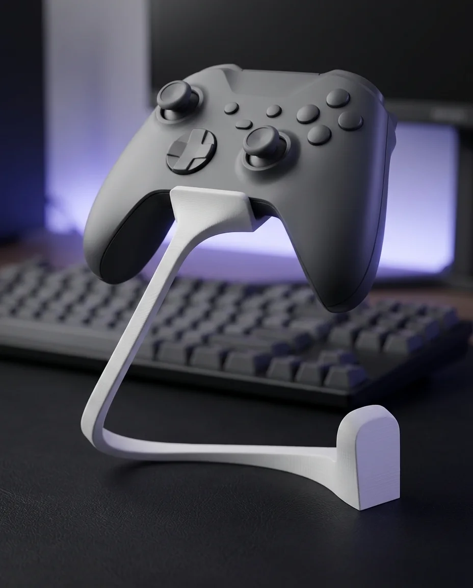 Accesorio gamer impreso en 3D en multicolor (blanco y gris): soporte flotante para joystick (imagen ilustrativa)
