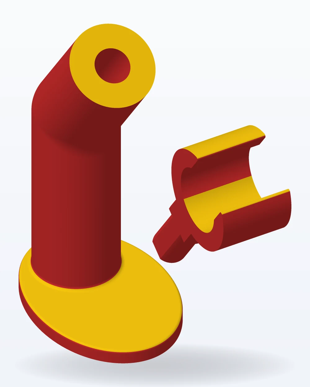 Ilustración del modelo 3D de soporte de auriculares con brazo y mano, con los colores de la impresión