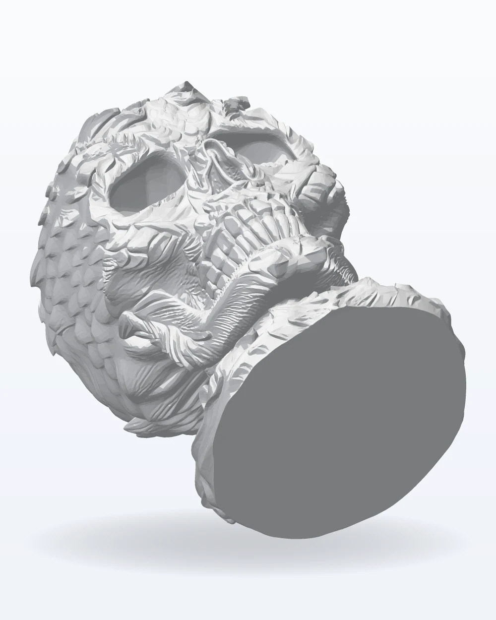 Ilustración del modelo 3D de soporte de auriculares con calavera, con los colores de la impresión