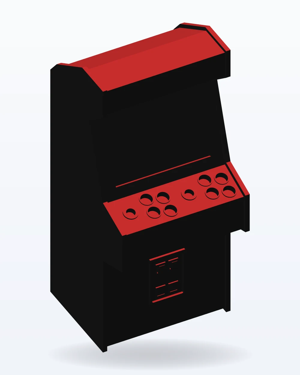 Ilustración del modelo 3D de gabinete arcade de escritorio, con los colores de la impresión