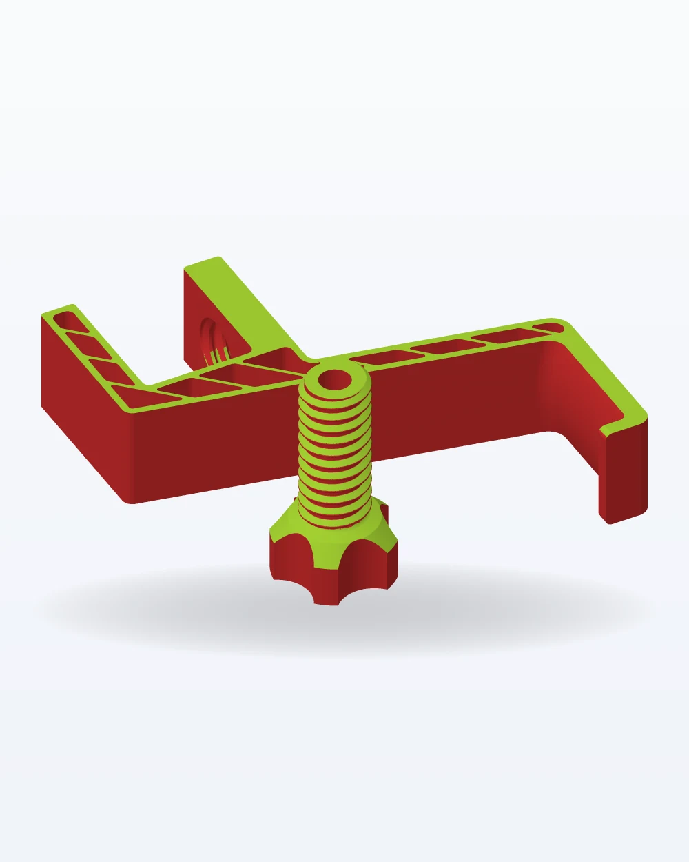 Ilustración del modelo 3D de colgador de auriculares con prensa para el escritorio, con los colores de la impresión