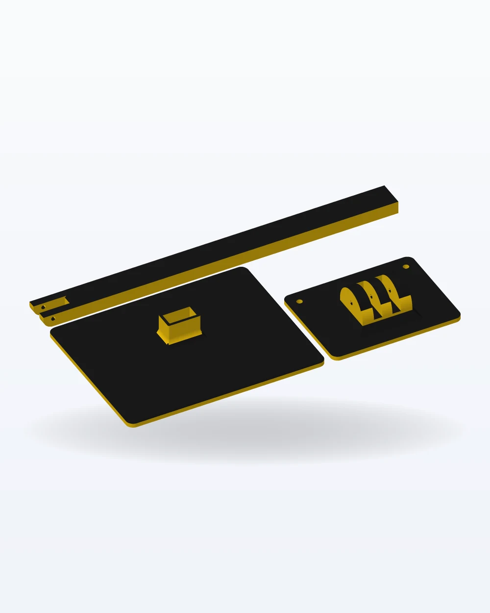 Ilustración del modelo 3D de soporte alto para monitor portátil, con los colores de la impresión