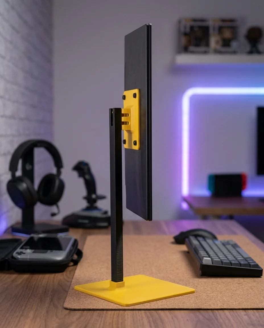 Accesorio gamer impreso en 3D en multicolor (amarillo y negro): soporte alto para monitor portátil (imagen ilustrativa)