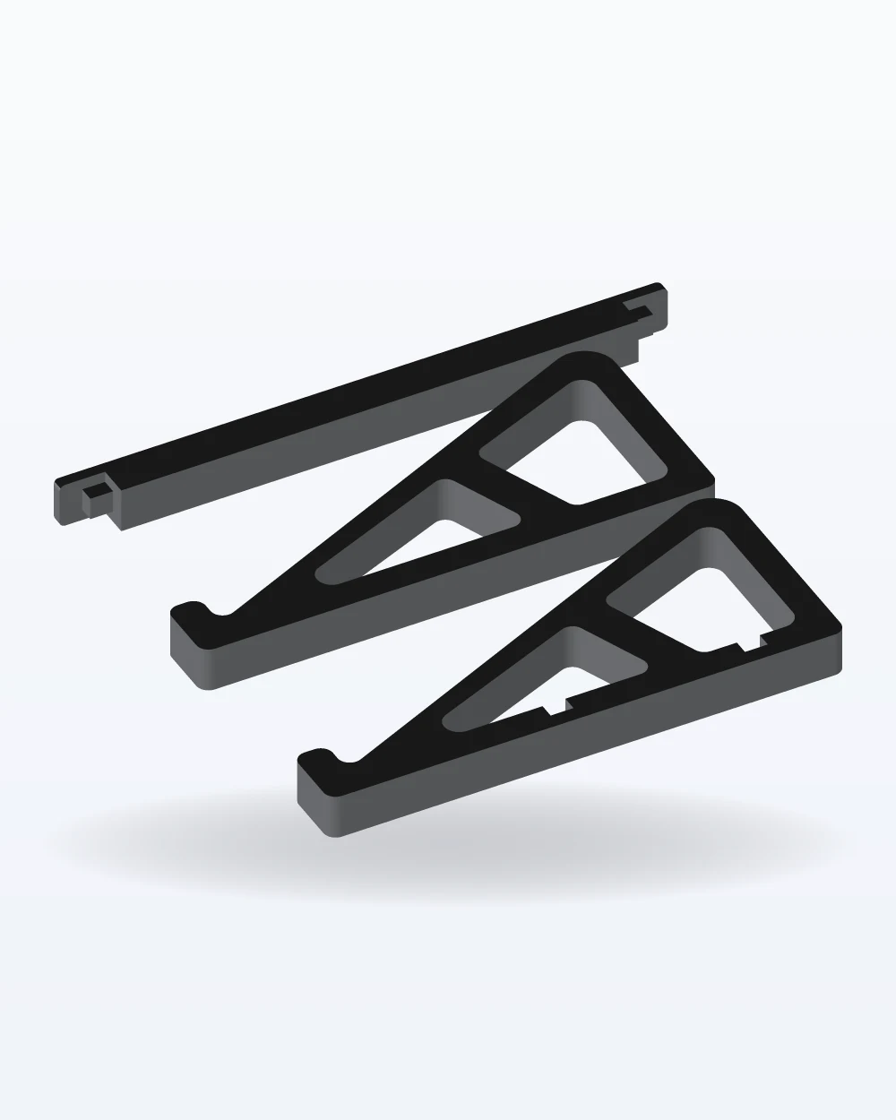 Ilustración del modelo 3D de soporte elevado para notebook, con los colores de la impresión