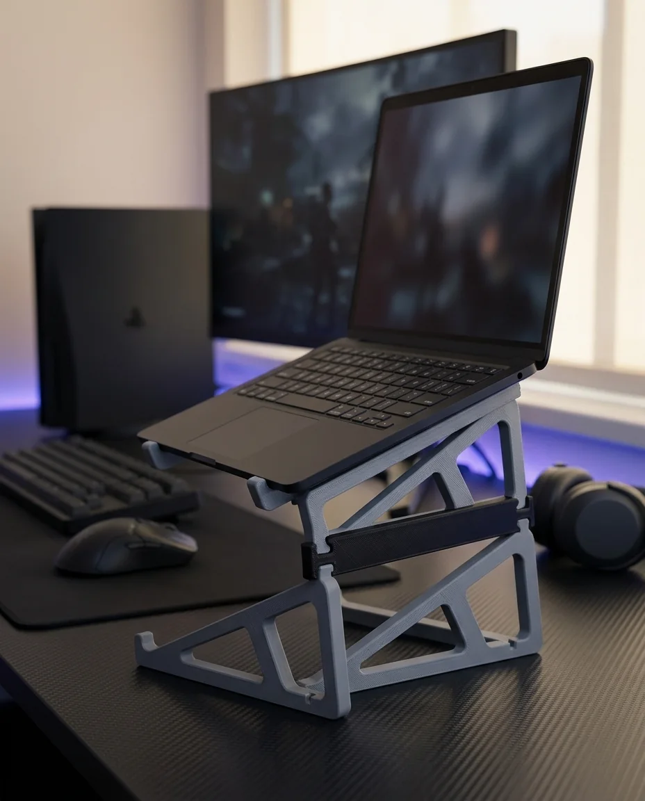 Accesorio gamer impreso en 3D en multicolor (gris y negro): soporte elevado para notebook (imagen ilustrativa)