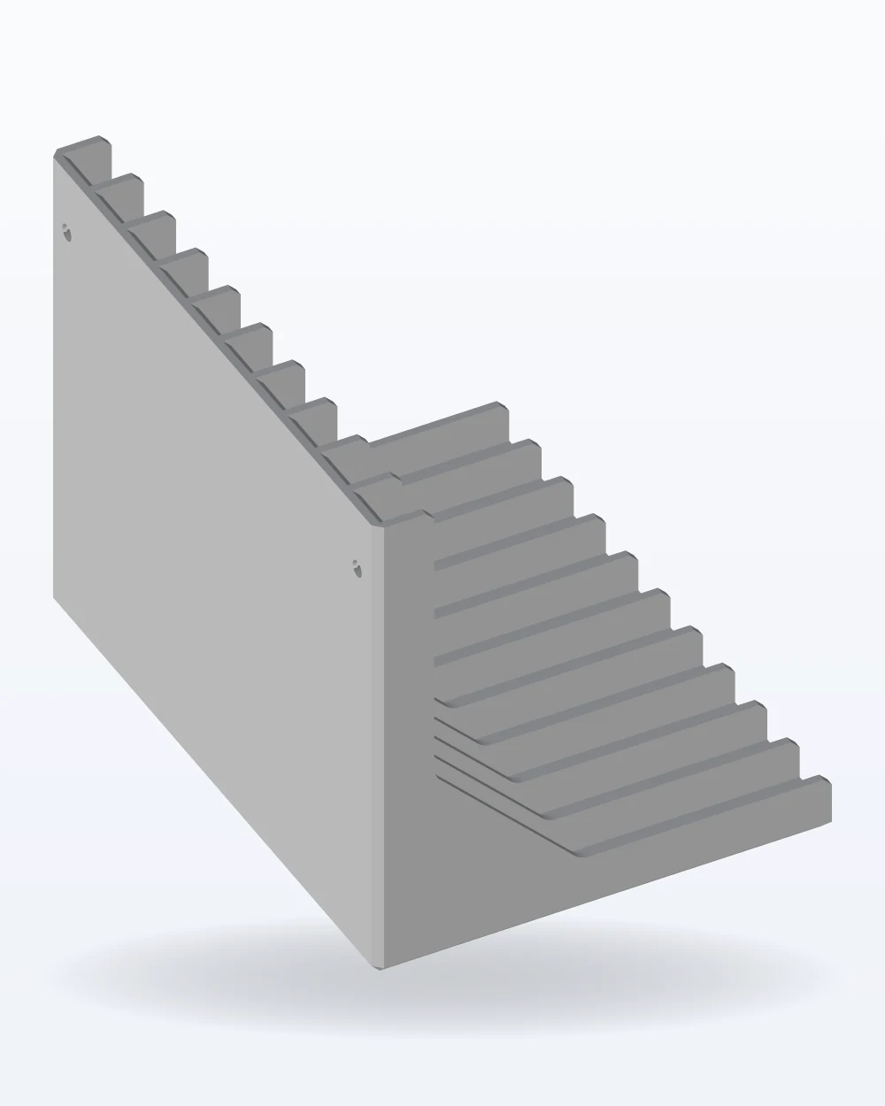 Ilustración del modelo 3D de repisa de pared para 10 juegos de consola, con los colores de la impresión