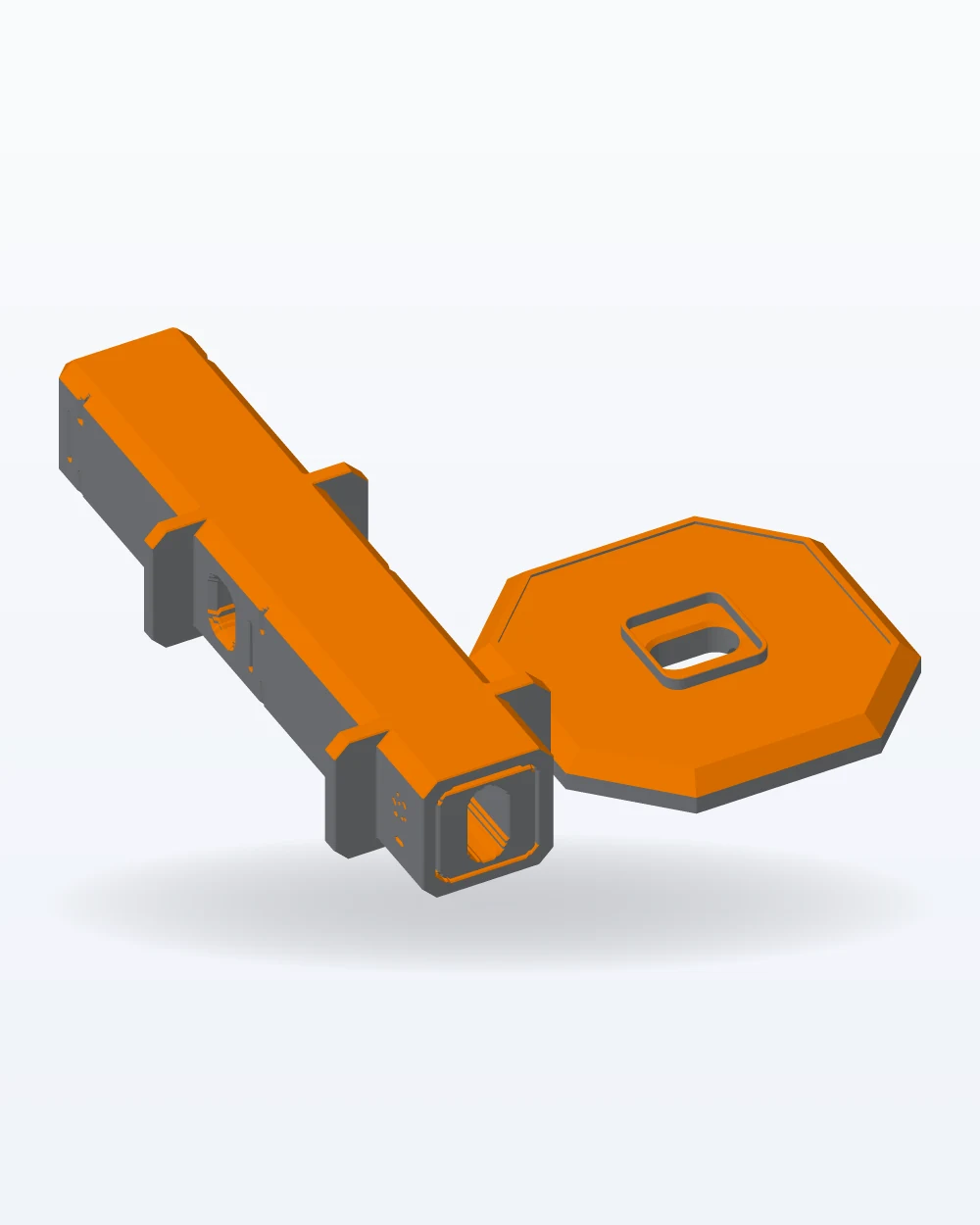 Ilustración del modelo 3D de torre para joysticks y auriculares, con los colores de la impresión