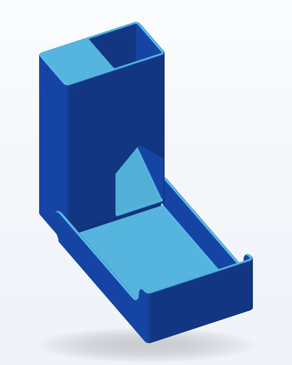 Ilustración del modelo 3D de torre de dados portátil con bandeja plegable, con los colores de la impresión