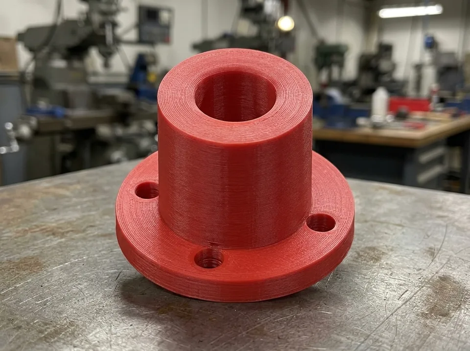 Buje con brida impreso en 3D en PETG (imagen ilustrativa)