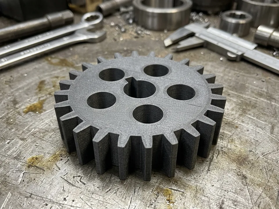 Engranaje recto impreso en 3D para uso industrial (imagen ilustrativa)