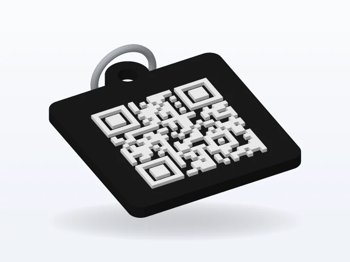 Llavero 3D con código QR en relieve sobre placa negra