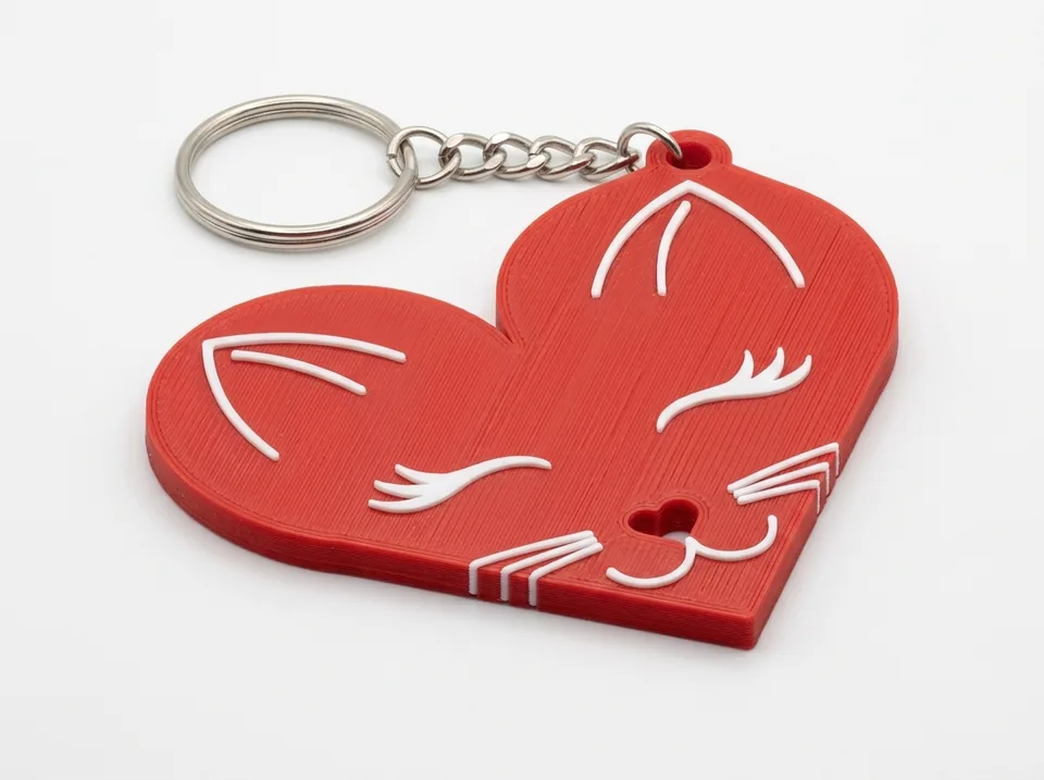 Gato corazón: llavero impreso en 3D en PLA (imagen ilustrativa)