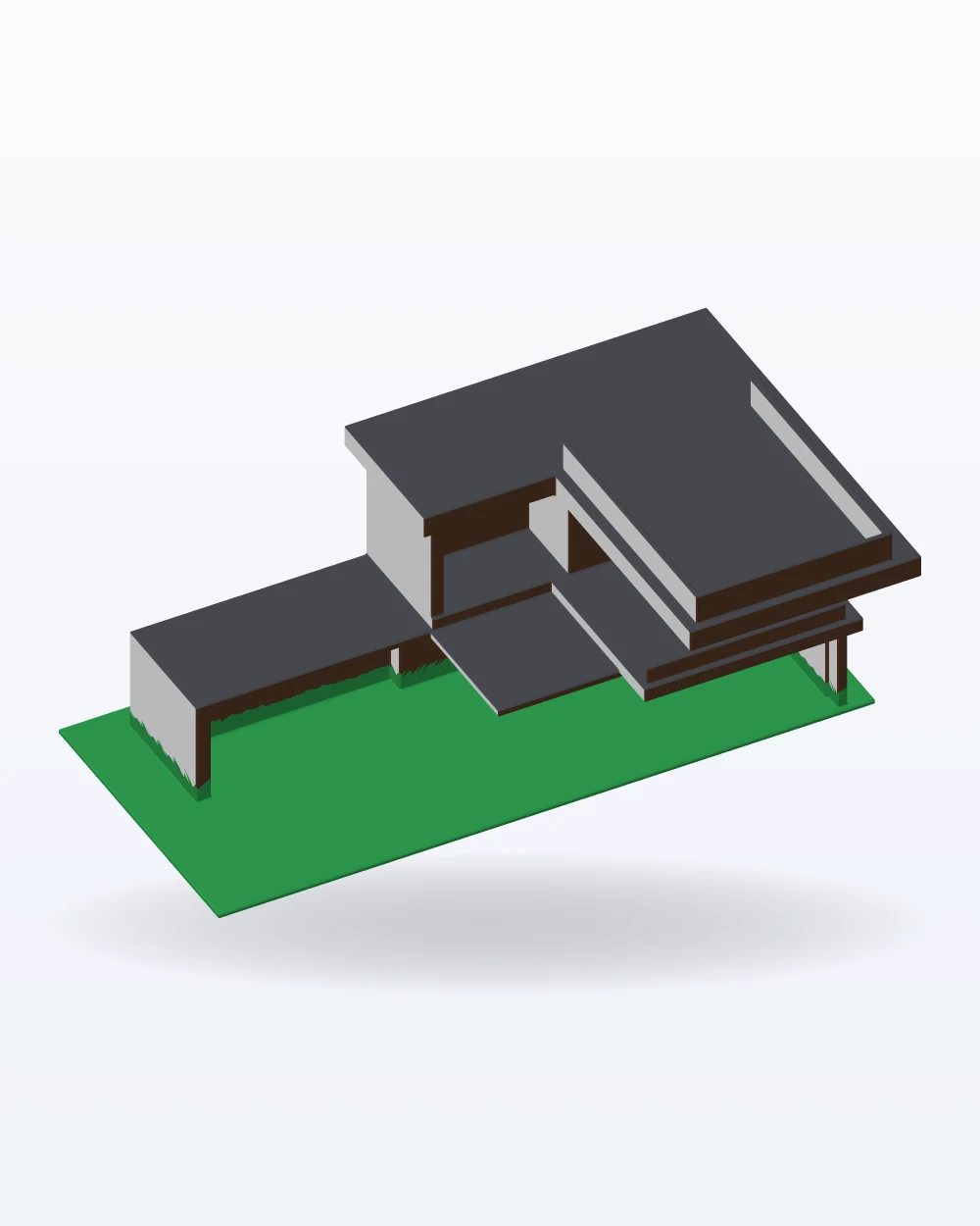 Ilustración del modelo 3D de la maqueta casa moderna con pileta, con los colores de la impresión