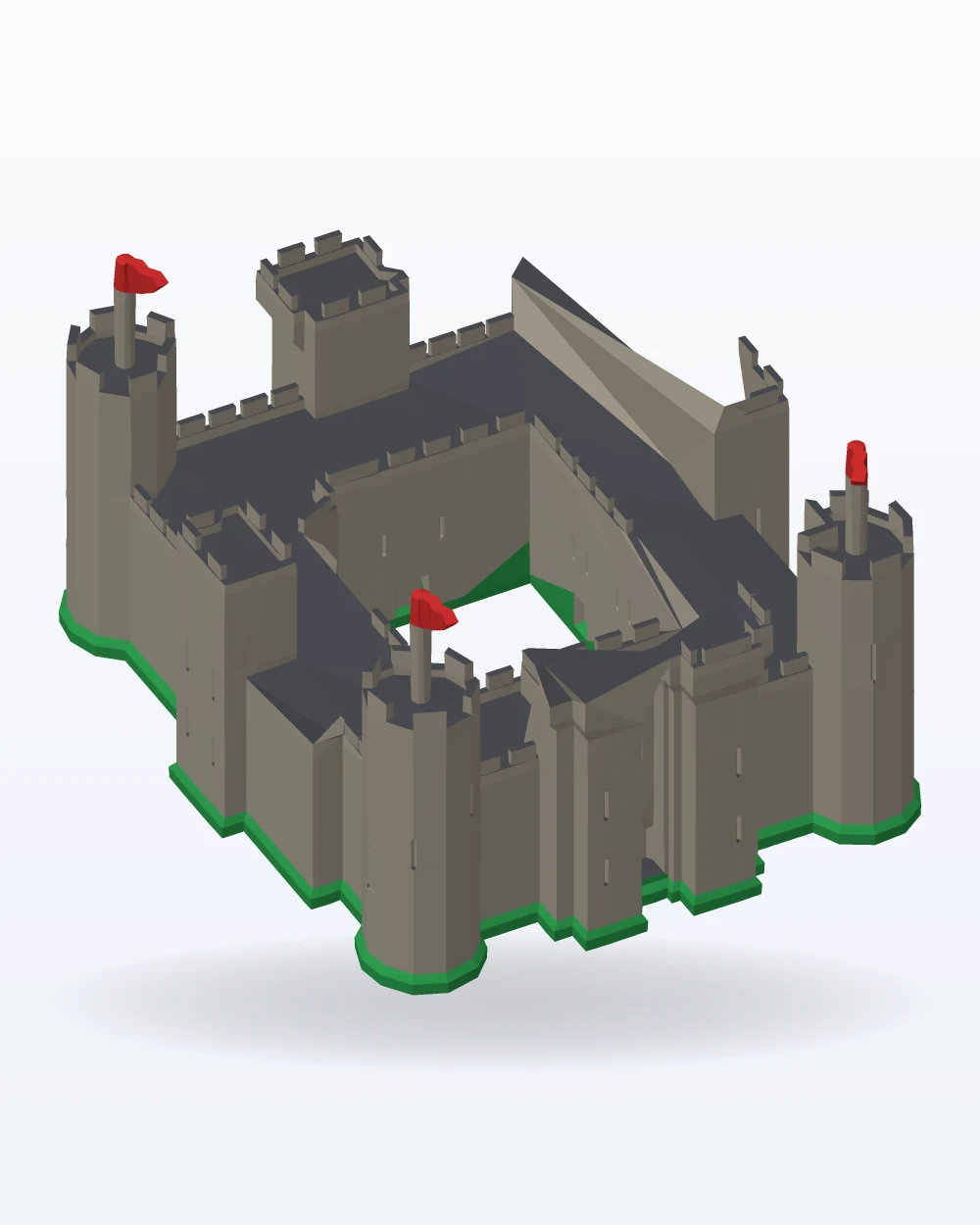 Ilustración del modelo 3D de la maqueta castillo medieval con murallas, con los colores de la impresión