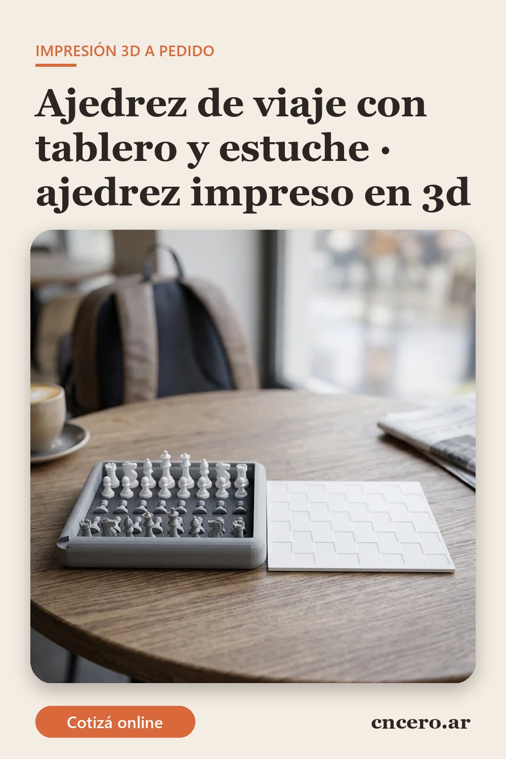 Ajedrez impreso en 3D en multicolor (gris y blanco): ajedrez de viaje con tablero y estuche (imagen ilustrativa)