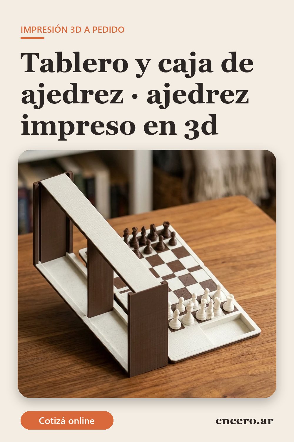 Ajedrez impreso en 3D en multicolor (chocolate y blanco): tablero y caja de ajedrez (imagen ilustrativa)