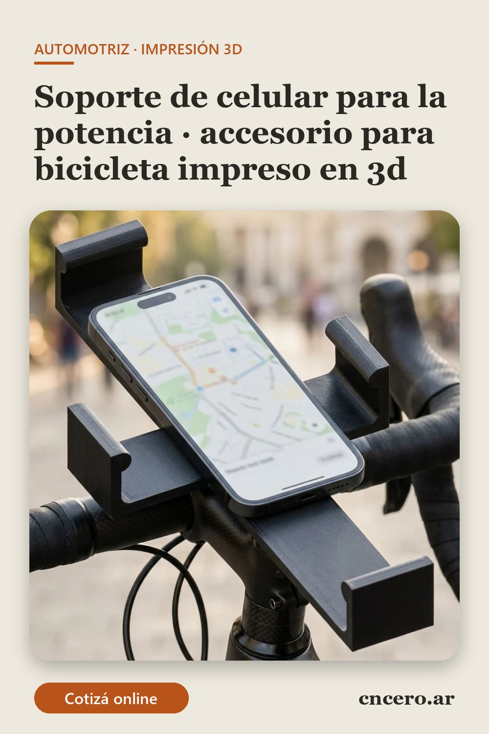 Accesorio para bicicleta impreso en 3D en multicolor (negro y gris oscuro): soporte de celular para la potencia (imagen ilustrativa)