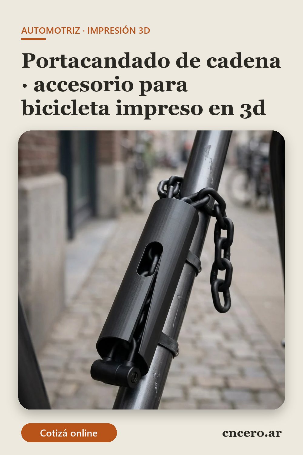 Accesorio para bicicleta impreso en 3D en multicolor (negro y gris oscuro): portacandado de cadena (imagen ilustrativa)