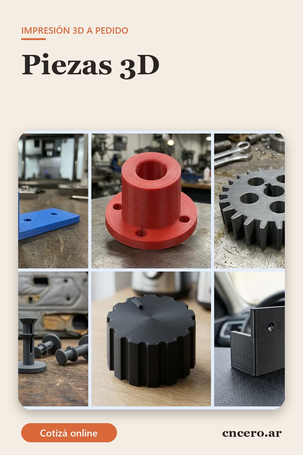 Piezas 3d: soporte en L, buje con brida, engranaje, clip de tapizado, perilla estriada y soporte de accesorio impresos en 3D en PETG