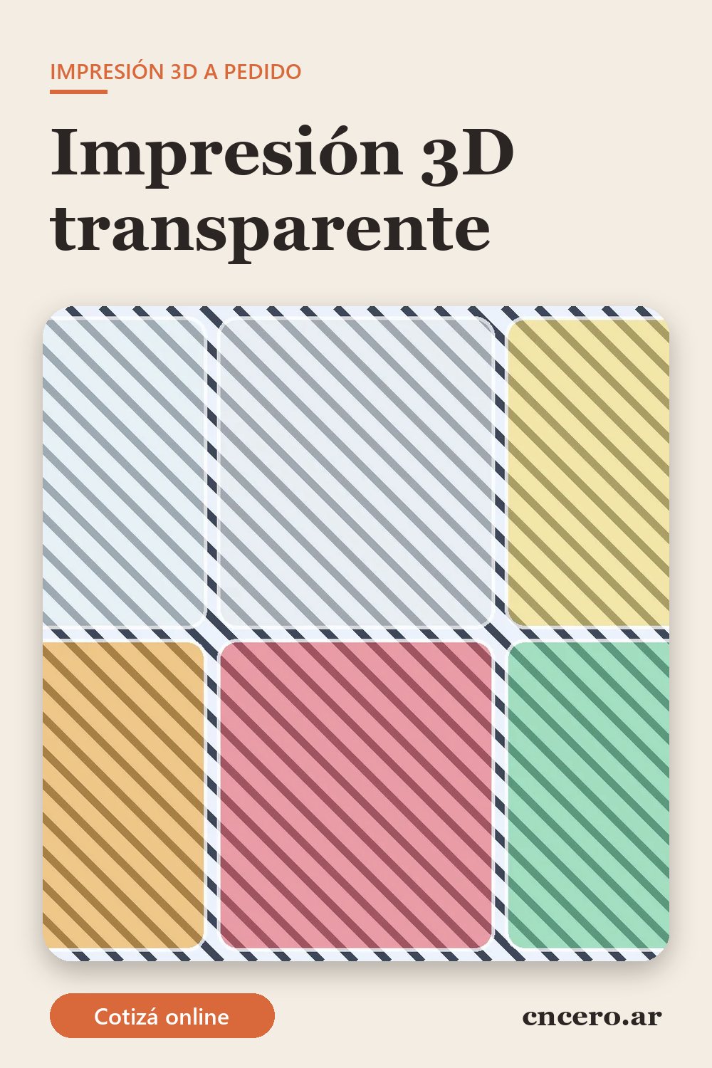 Impresión 3d transparente: muestras translúcidas de colores sobre un fondo rayado que se ve a través del material