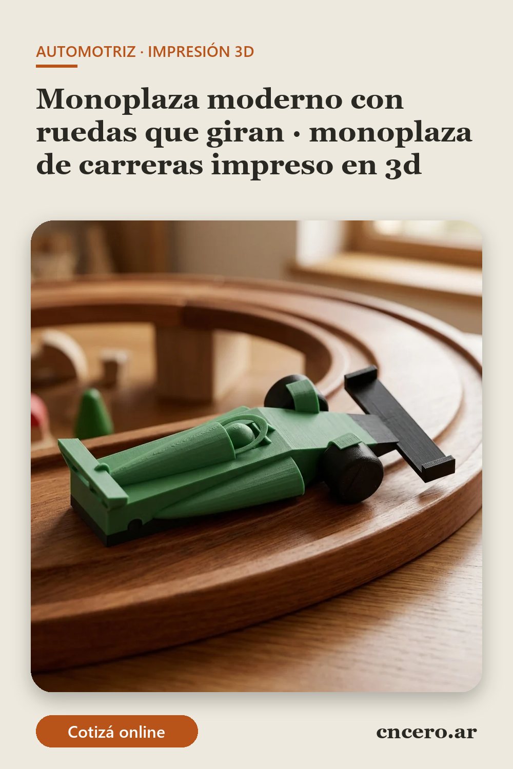 Monoplaza de carreras impreso en 3D en multicolor (verde y negro): monoplaza moderno con ruedas que giran (imagen ilustrativa)