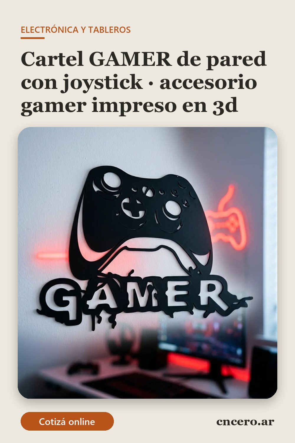 Accesorio gamer impreso en 3D en multicolor (negro y rojo): cartel gamer de pared con joystick (imagen ilustrativa)