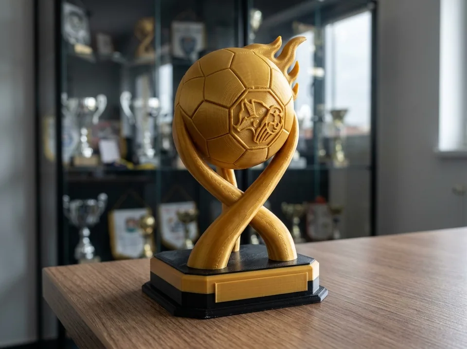 Trofeos personalizados 3D: trofeo pelota en llamas