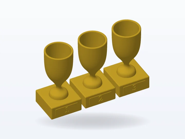 Vista 3D: trofeo podio de copas 1°, 2° y 3° Modelo 3D del trofeo podio de copas 1°, 2° y 3° para imprimir