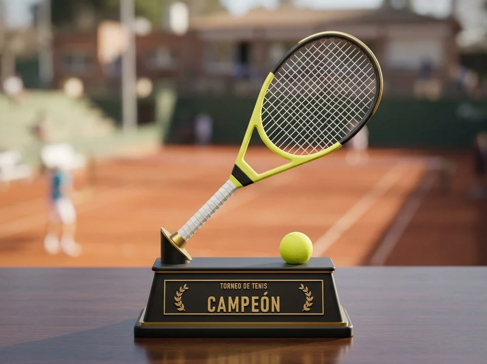 Trofeo raqueta de tenis profesional: trofeo impreso en 3D en PLA (imagen ilustrativa)