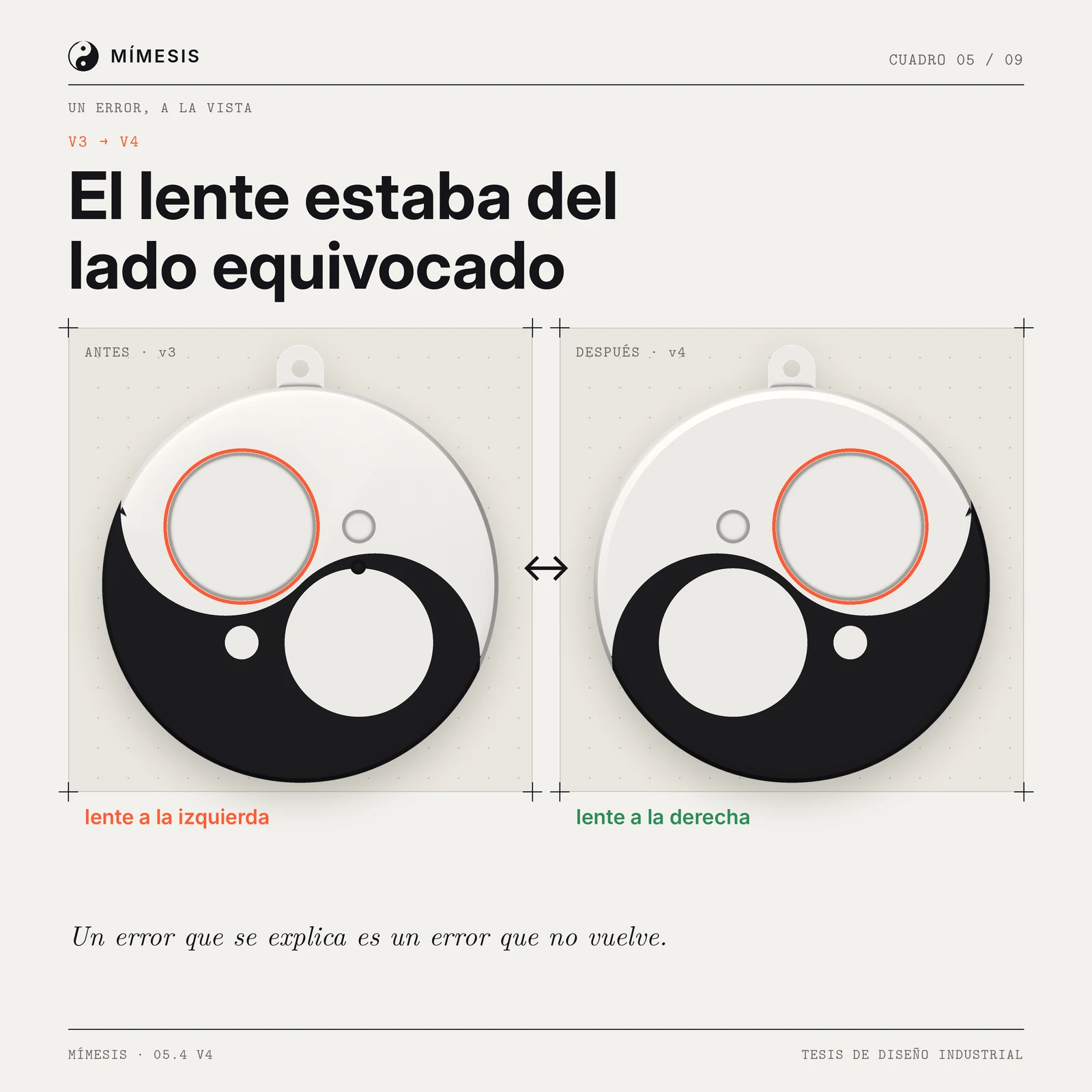 Dos vistas del colgante: lente a la izquierda antes y a la derecha después.