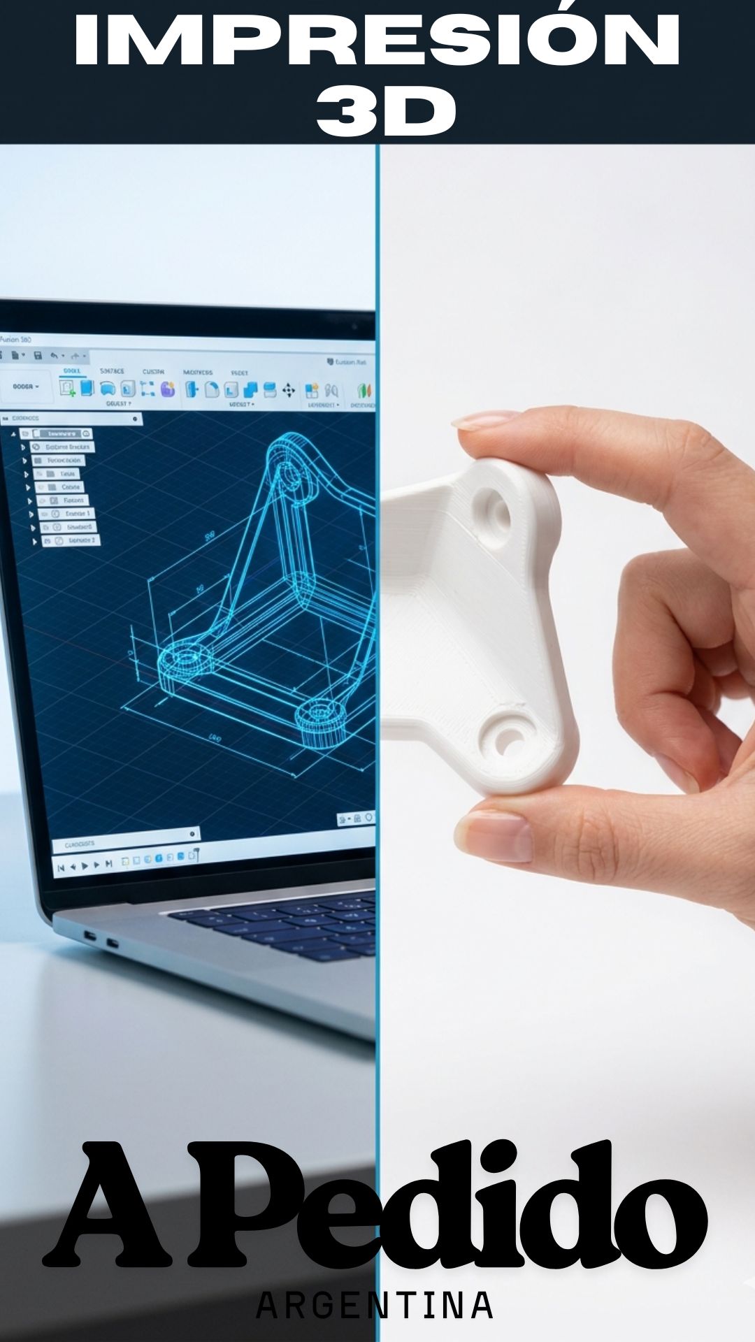 Impresión 3D a pedido: del modelo CAD en Fusion 360 a la pieza impresa en PLA blanco, CNCero Argentina