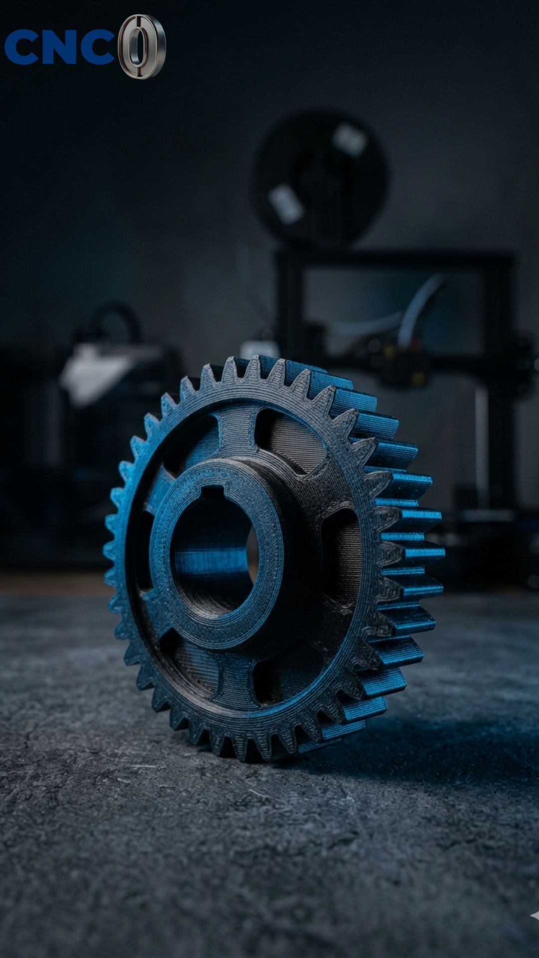 Engranaje industrial impreso en 3D a pedido en PLA negro, alta precisión, taller CNCero Córdoba