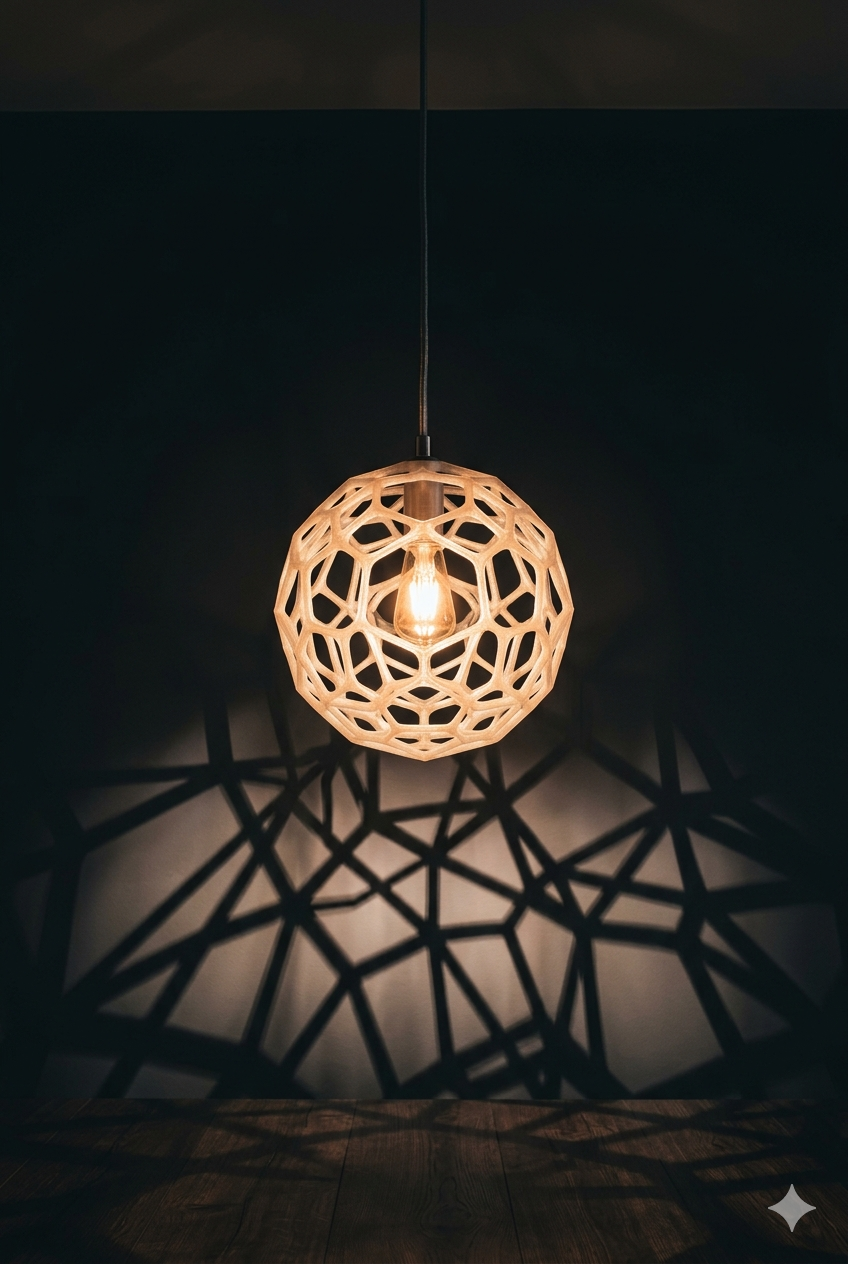 Lámpara 3D aesthetic geométrica en PETG translúcido con sombras proyectadas